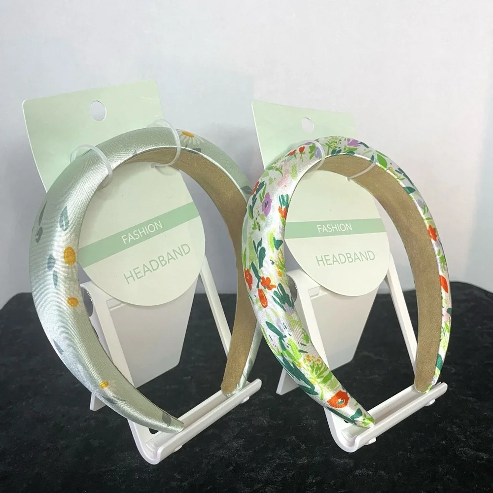 Hair Bands / Bow ~ Mint Green Floral Daisies Multicolored- Peach Lace Ribbon NWT